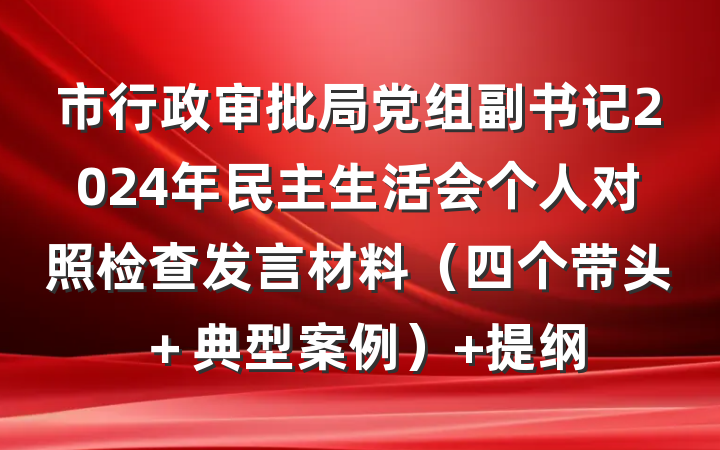 市行政审批局党组副书记2024年民主生活会个人对照检查发言材料（四个带头＋典型案例） 提纲
