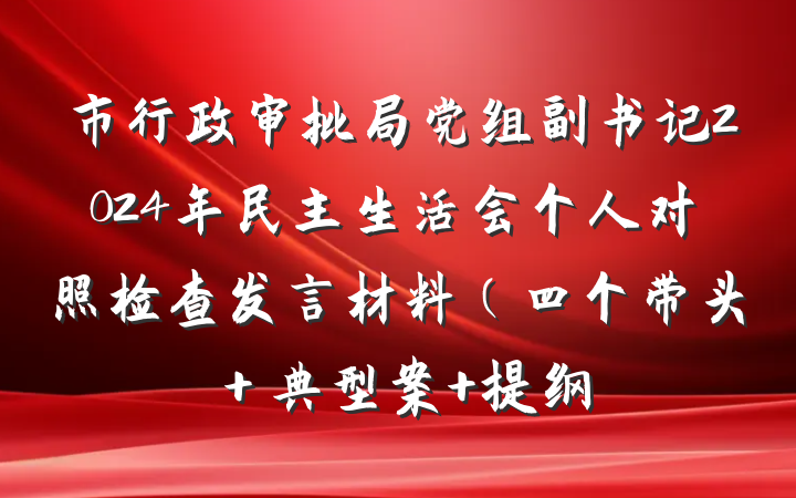 市行政审批局党组副书记2024年民主生活会个人对照检查发言材料（四个带头＋典型案 提纲