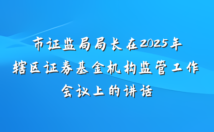 市证监局局长在2025年辖区证券基金机构监管工作会议上的讲话