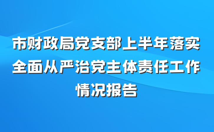 市财政局党支部上半年落实全面从严治党主体责任工作情况报告