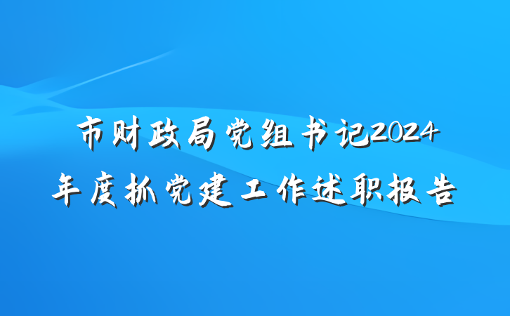 市财政局党组书记2024年度抓党建工作述职报告