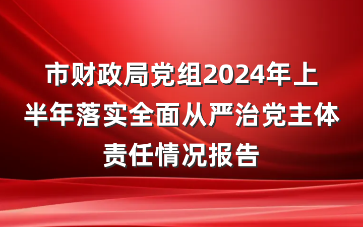 市财政局党组2024年上半年落实全面从严治党主体责任情况报告
