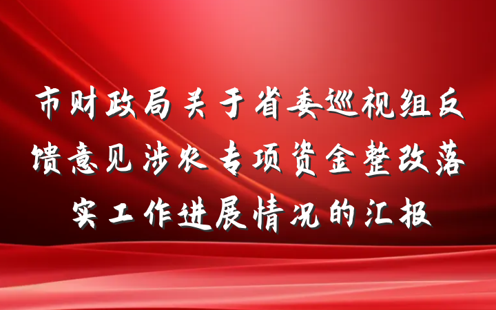 市财政局关于省委巡视组反馈意见涉农专项资金整改落实工作进展情况的汇报