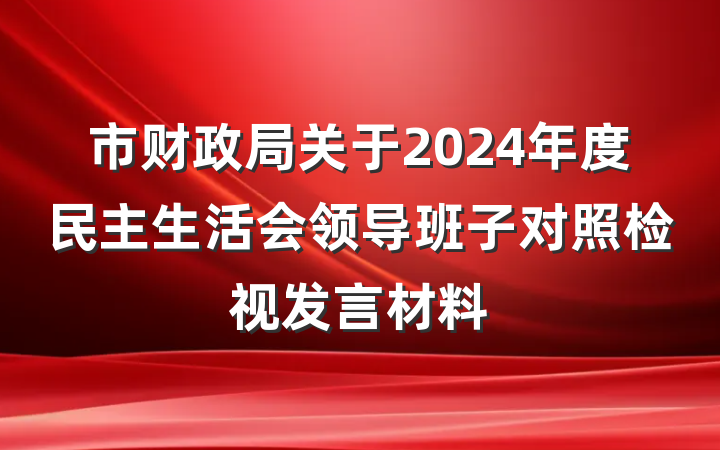 市财政局关于2024年度民主生活会领导班子对照检视发言材料