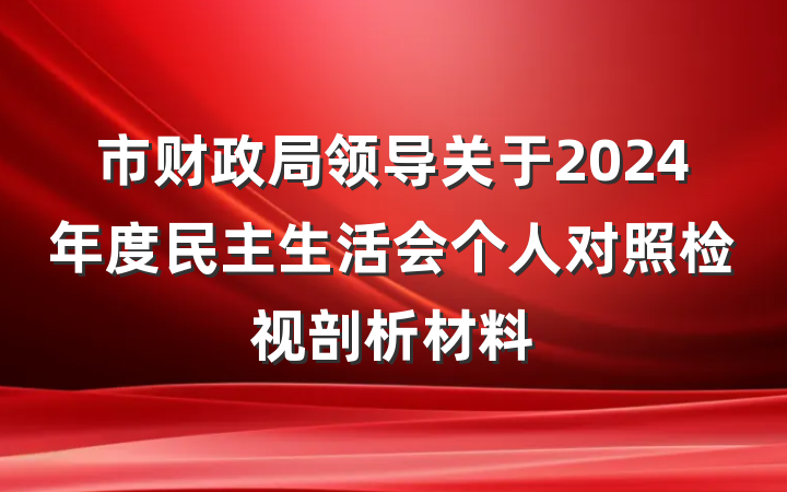 市财政局领导关于2024年度民主生活会个人对照检视剖析材料