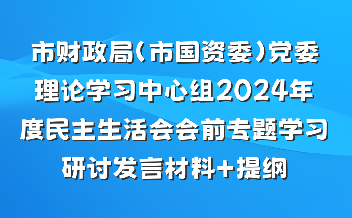 市财政局（市国资委）党委理论学习中心组2024年度民主生活会会前专题学习研讨发言材料 提纲