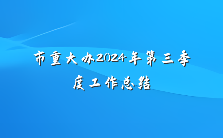 市重大办2024年第三季度工作总结