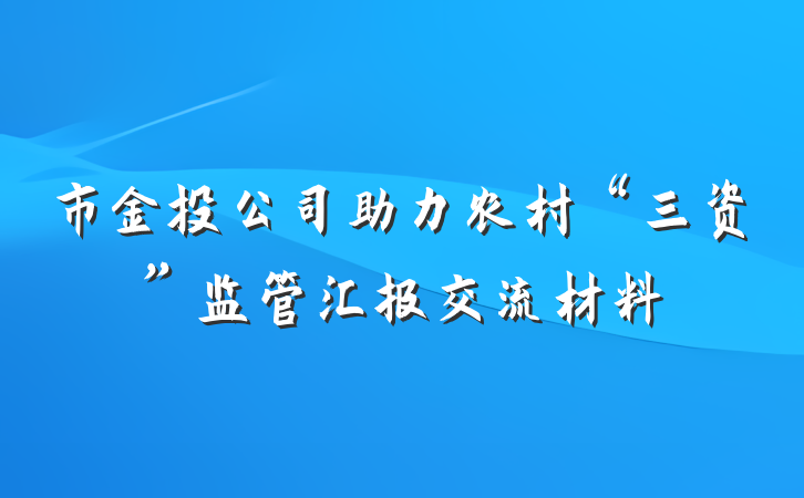 市金投公司助力农村“三资”监管汇报交流材料