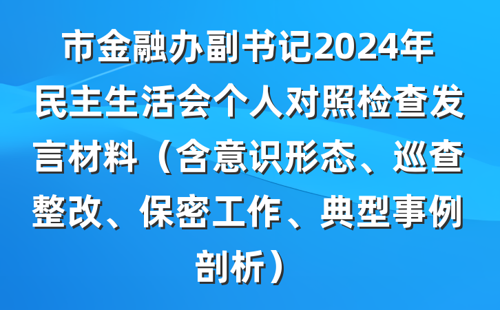 市金融办副书记2024年民主生活会个人对照检查发言材料（含意识形态、巡查整改、保密工作、典型事例剖析）