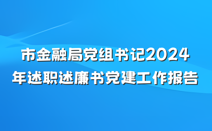 市金融局党组书记2024年述职述廉书党建工作报告