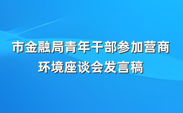 市金融局青年干部参加营商环境座谈会发言稿