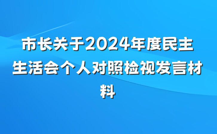 市长关于2024年度民主生活会个人对照检视发言材料