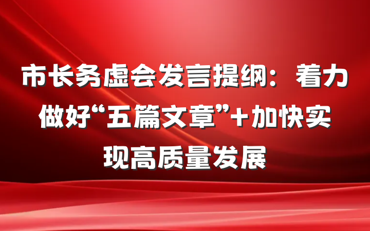 市长务虚会发言提纲：着力做好“五篇文章” 加快实现高质量发展