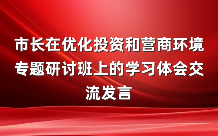 市长在优化投资和营商环境专题研讨班上的学习体会交流发言