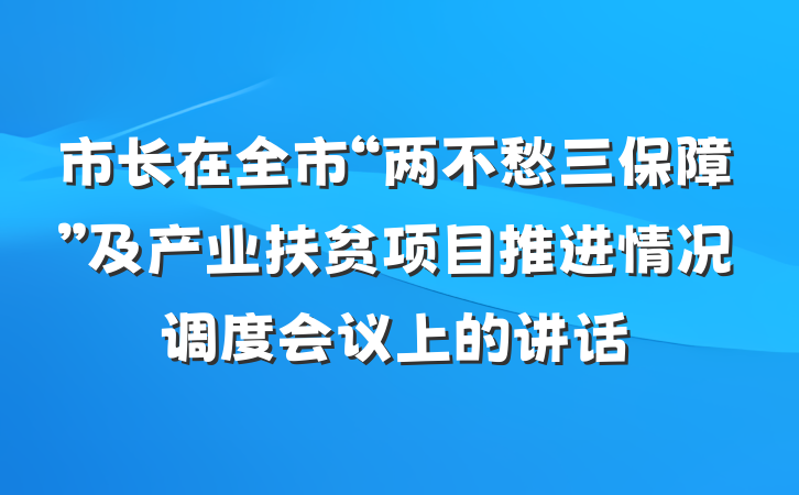 市长在全市“两不愁三保障”及产业扶贫项目推进情况调度会议上的讲话