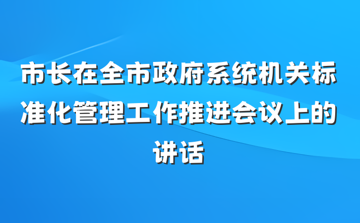 市长在全市政府系统机关标准化管理工作推进会议上的讲话