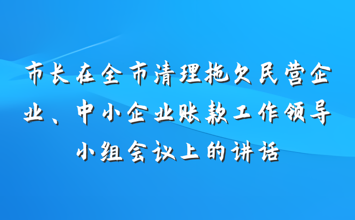 市长在全市清理拖欠民营企业、中小企业账款工作领导小组会议上的讲话