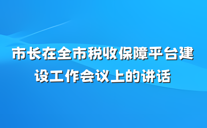 市长在全市税收保障平台建设工作会议上的讲话