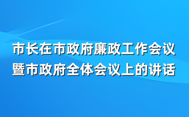 市长在市政府廉政工作会议暨市政府全体会议上的讲话
