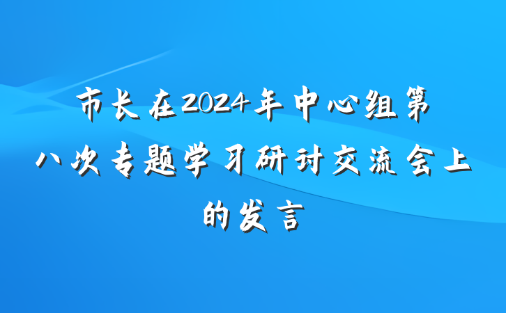 市长在2024年中心组第八次专题学习研讨交流会上的发言