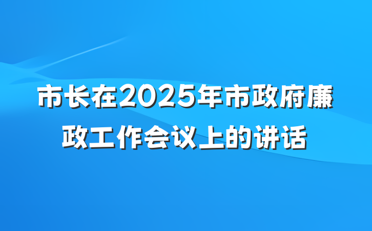 市长在2025年市政府廉政工作会议上的讲话