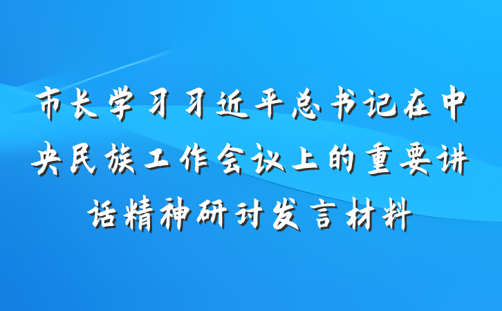 市长学习习近平总书记在中央民族工作会议上的重要讲话精神研讨发言材料