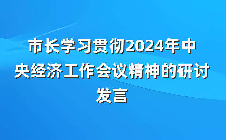 市长学习贯彻2024年中央经济工作会议精神的研讨发言