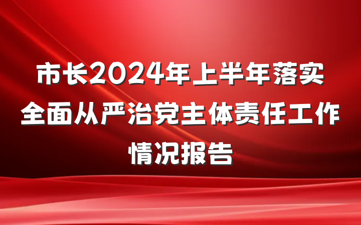 市长2024年上半年落实全面从严治党主体责任工作情况报告