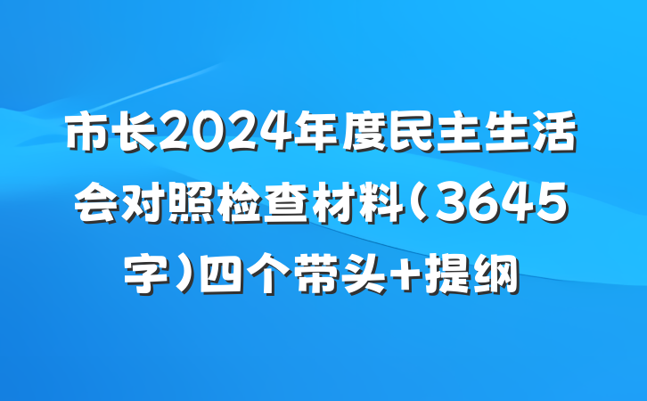 市长2024年度民主生活会对照检查材料（3645字）四个带头 提纲