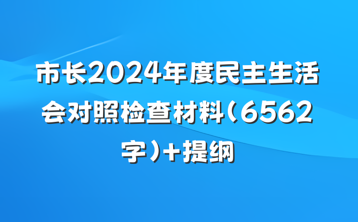 市长2024年度民主生活会对照检查材料（6562字） 提纲