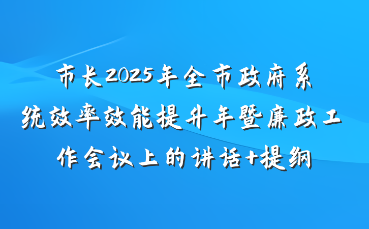 市长2025年全市政府系统效率效能提升年暨廉政工作会议上的讲话 提纲