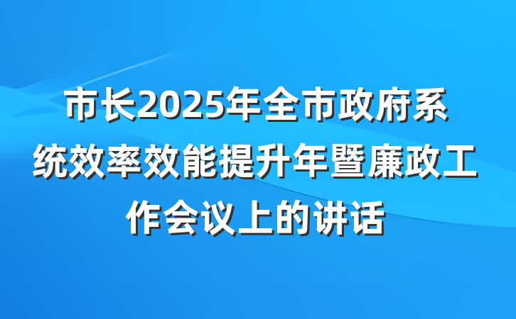 市长2025年全市政府系统效率效能提升年暨廉政工作会议上的讲话