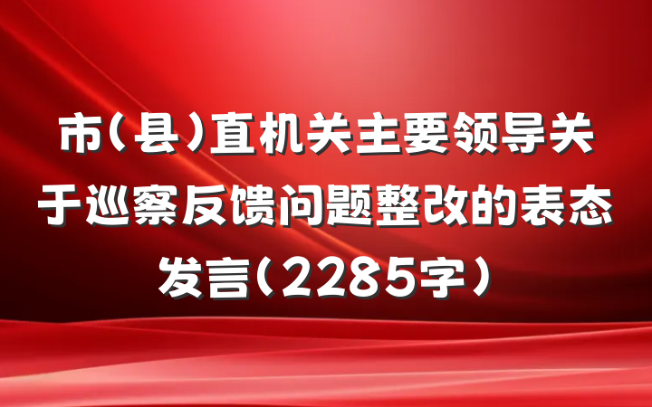 市（县）直机关主要领导关于巡察反馈问题整改的表态发言（2285字）