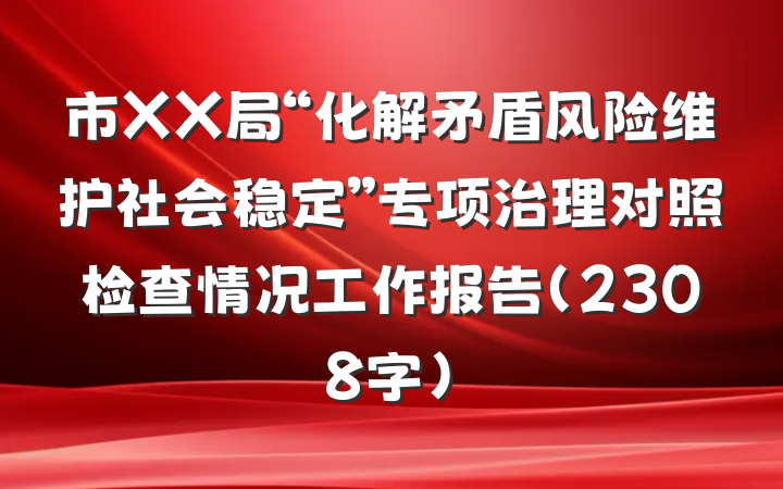 市XX局“化解矛盾风险维护社会稳定”专项治理对照检查情况工作报告（2308字）
