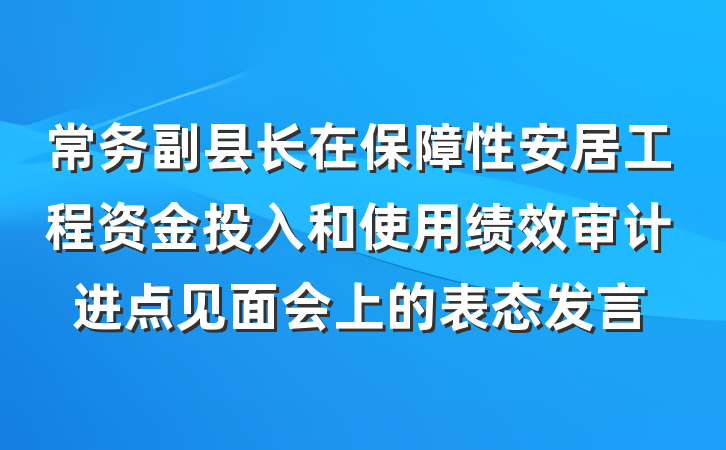 常务副县长在保障性安居工程资金投入和使用绩效审计进点见面会上的表态发言