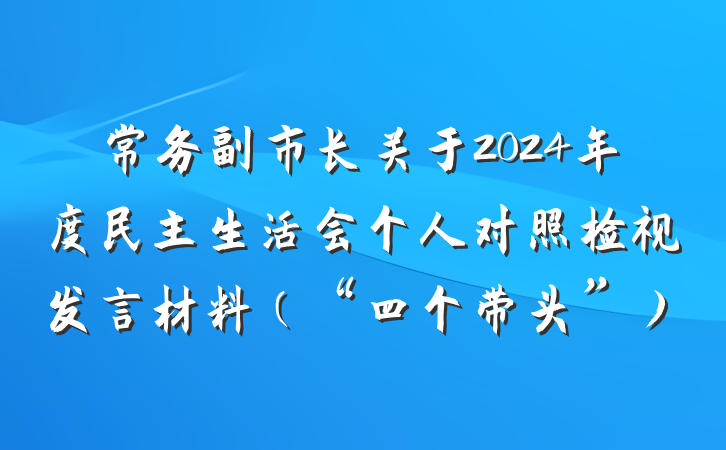 常务副市长关于2024年度民主生活会个人对照检视发言材料（“四个带头”）