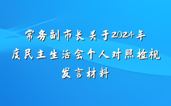 常务副市长关于2024年度民主生活会个人对照检视发言材料