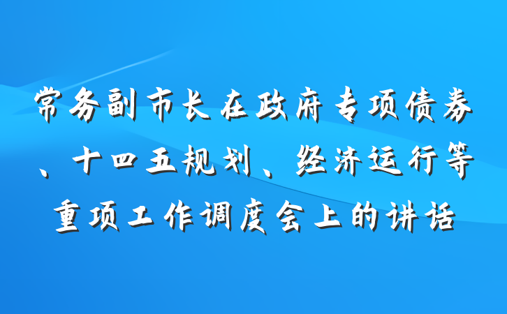 常务副市长在政府专项债券、十四五规划、经济运行等重项工作调度会上的讲话