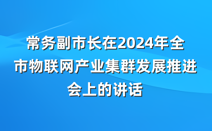 常务副市长在2024年全市物联网产业集群发展推进会上的讲话