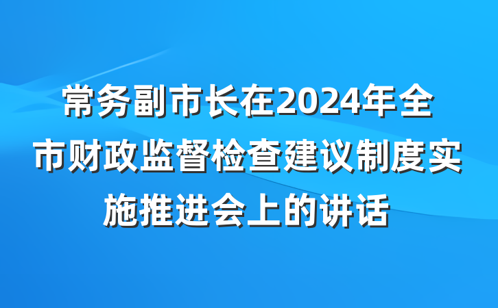 常务副市长在2024年全市财政监督检查建议制度实施推进会上的讲话