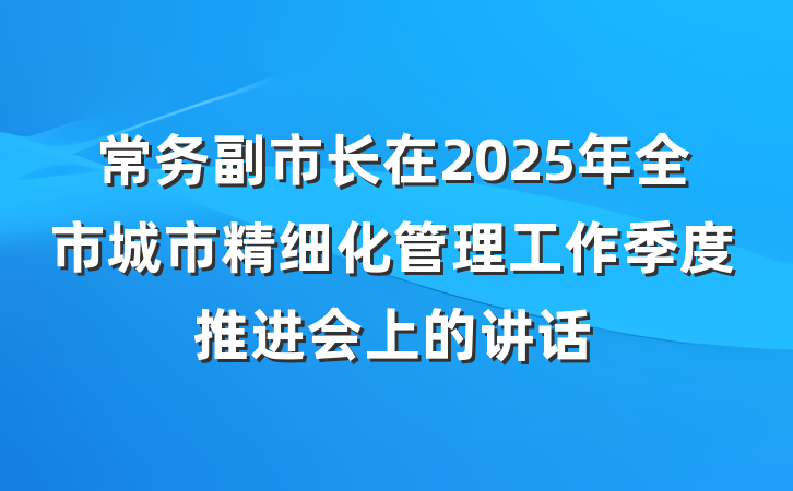 常务副市长在2025年全市城市精细化管理工作季度推进会上的讲话