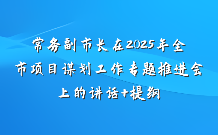 常务副市长在2025年全市项目谋划工作专题推进会上的讲话 提纲