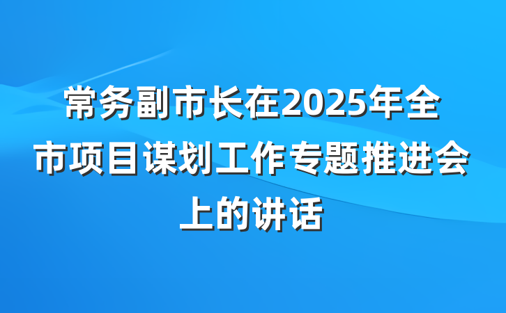 常务副市长在2025年全市项目谋划工作专题推进会上的讲话