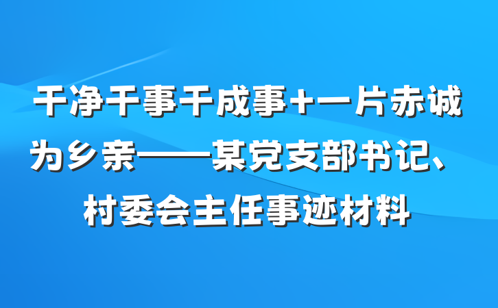 干净干事干成事 一片赤诚为乡亲——某党支部书记、村委会主任事迹材料