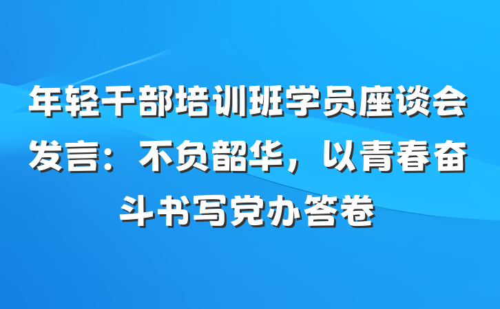 年轻干部培训班学员座谈会发言：不负韶华，以青春奋斗书写党办答卷
