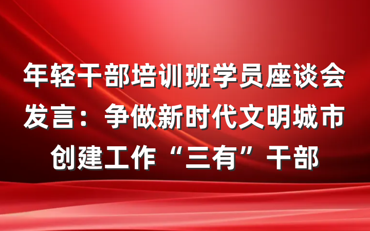 年轻干部培训班学员座谈会发言：争做新时代文明城市创建工作“三有”干部