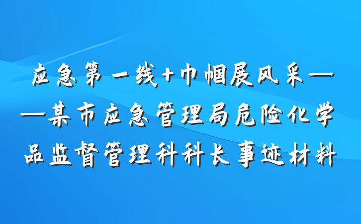 应急第一线 巾帼展风采——某市应急管理局危险化学品监督管理科科长事迹材料