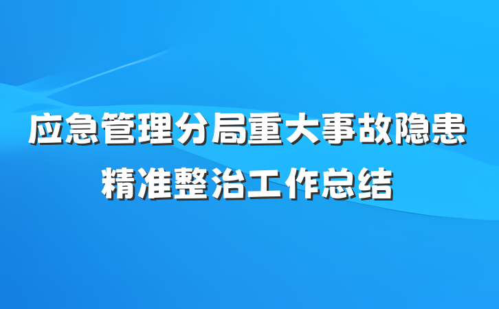 应急管理分局重大事故隐患精准整治工作总结