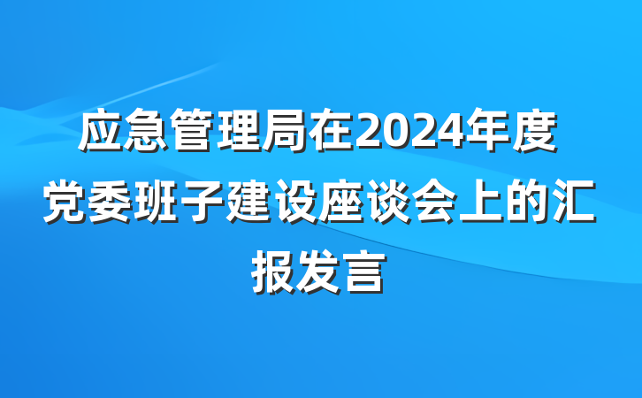 应急管理局在2024年度党委班子建设座谈会上的汇报发言