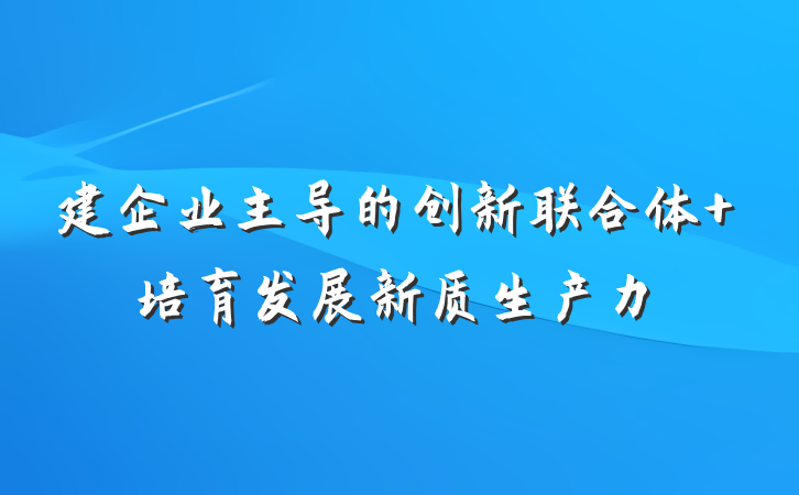 建企业主导的创新联合体 培育发展新质生产力